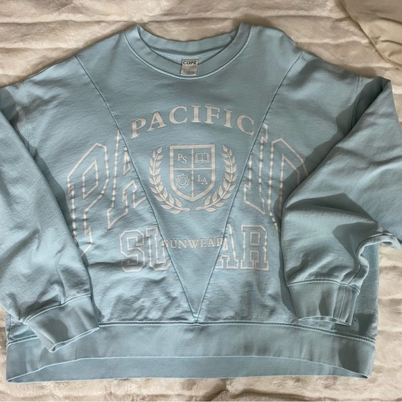 Cope x PacSun Eco Off White & Blue Spliced Crew Neck Sweatshirt Organic Cotton L - Picture 5 of 11